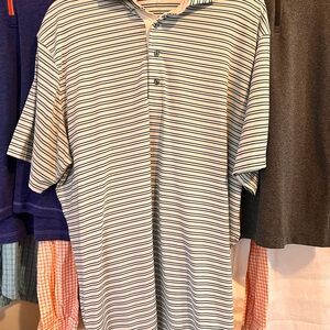 Greyson Navy and White Striped Polo Shirt